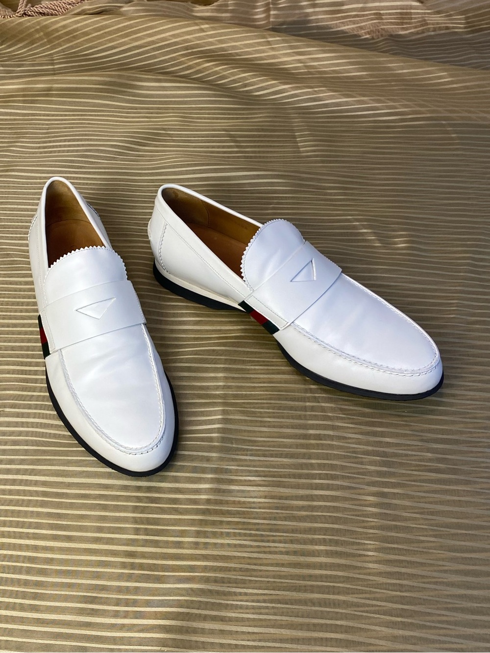 GUCCI White Leather Men's classic Loafers, 8.5
